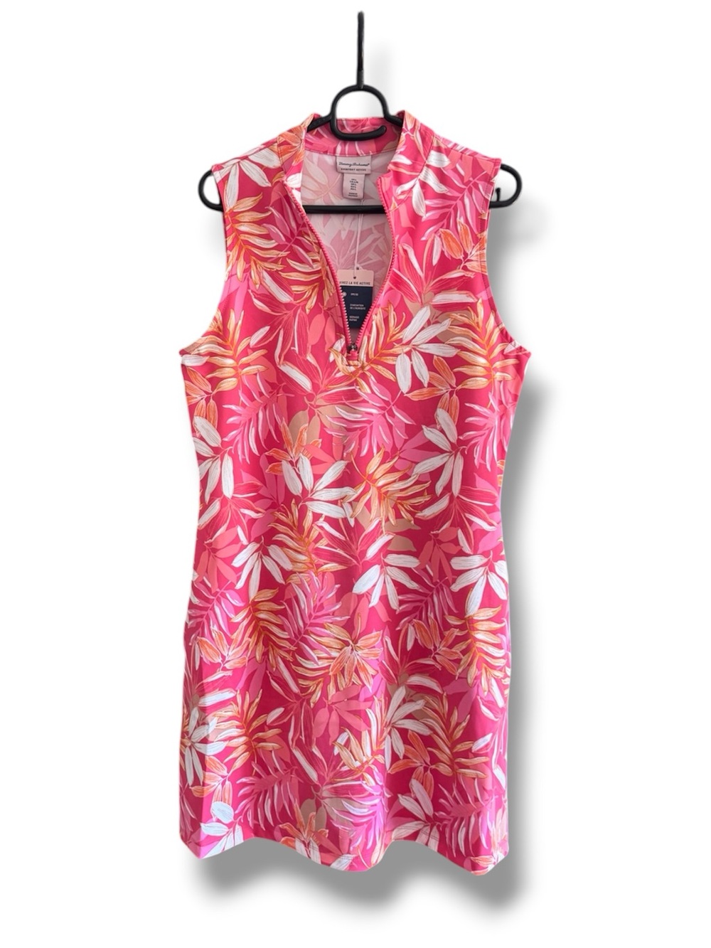 Tommy Bahama Sleeveless Pink Tropical Print Activewear Dress Side Pockets